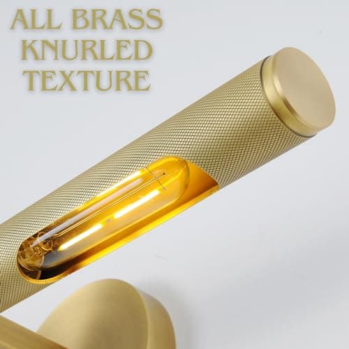 Hardwired Picture Light, 19" Knurled Brass Wall Sconces, Rotatable 360° Picture Lights for Wall, Wall Art Gold Sconces Wall Lighting, Indoor,Bathroom Wall Sconce, Includes Bulbs