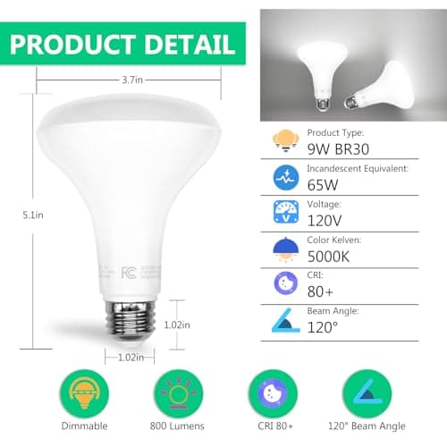 DAYBETTER BR30 LED Light Bulbs Indoor Flood Light, 5000K Daylight White LED Bulb 65W Equivalent, Dimmable, E26 Base, 800LM, Recessed Can Bulb for Living Room Bedroom Dining Room Bathroom, 12Pack