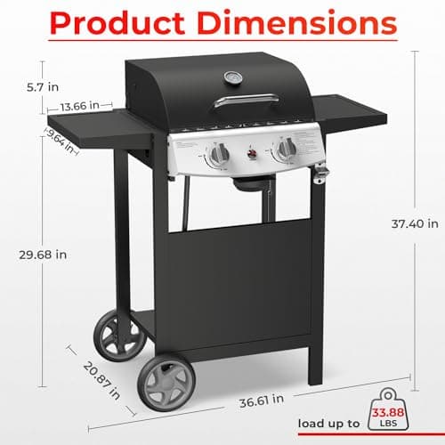 Propane Gas Grill 21000 BTU with 2-Burner,325 sq.in. Outdoor BBQ Grill for Barbecue Cooking with Top Cover Lid,Wheels,Side Storage Shelves,Barbeque Stove for Patio Garden Camping,Black