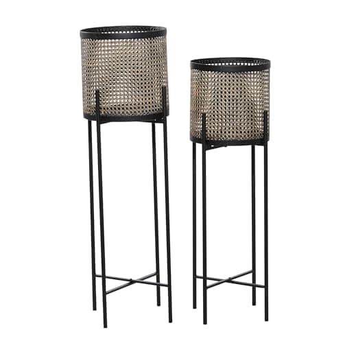Deco 79 Metal Indoor Outdoor Planter Large Planter Pot with Removable Stand, Set of 2 Planters 11"W, 32"H, Gold