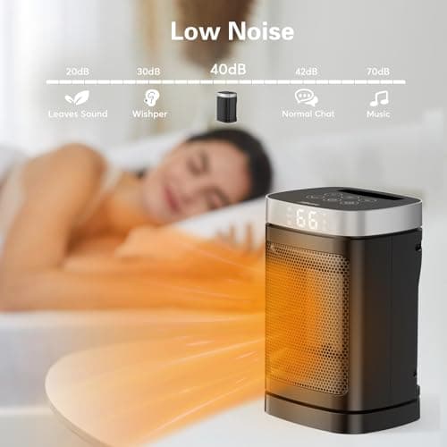 Small Portable Space Heater for Indoor Use - with 70°Rotating Feature, JIBUFI 1500W PTC Electric Heater, Rapid and Safe Heating, Remote Control, 1-12 Hr Timer for Bedroom, Office