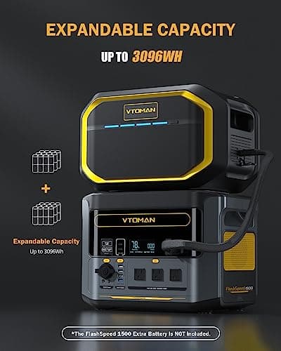 VTOMAN 3096Wh Solar Generator, FlashSpeed 1500 Power Station Bundle with Extra Battery & 400W Solar Panel, 1500W (3000W Peak) LiFePO4 Battery for Home Backup Power RV Emergency (3 Separate Packages)