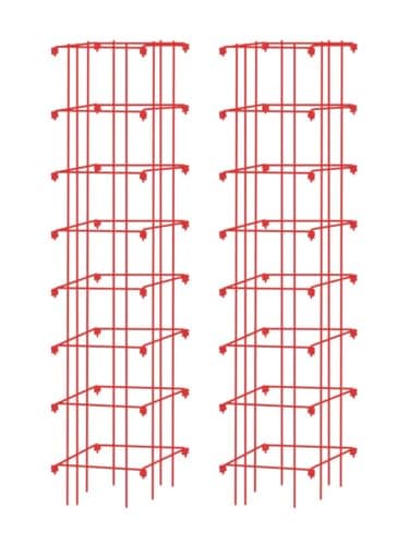 Gardener’s Supply Company Extra Tall Heavy-Guage Square Tomato Cages | Easy Fold Plant Supports & Vegetable Garden Stakes | 14.25" x 14.25" x 65" - Red (Set of 2)