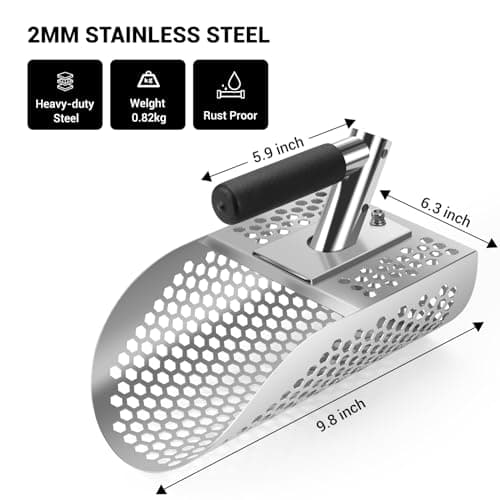 Sand Scoop with Shovel for Metal Detecting, Metal Detector at Beach,Heavy Duty Stainless Steel Metal Detecting Tool,Treasure Finds Scoop, Digging Shovel Fast Sifting Shovel