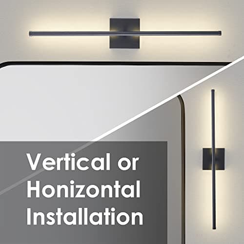 Modern Wall Sconces Set of Two, Dimmable Hardwired Wall Sconces, 350° Rotate, LED Matte Black Wall Light Fixtures, 3000K Warm Light Wall Lamp for Bathroom, Living Room, 27.8 Inch (2 Pack)