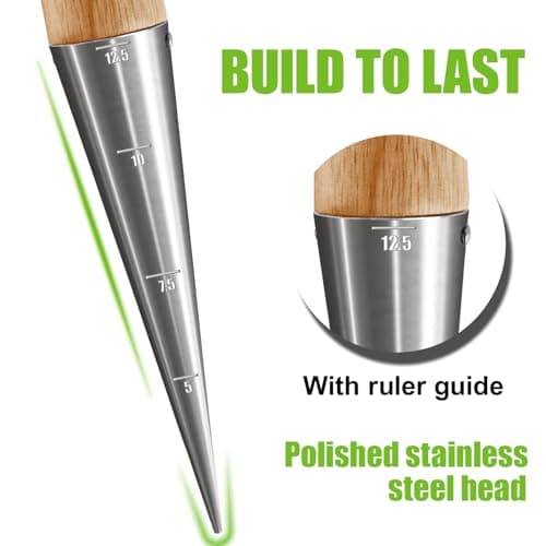 Gardtech 4 x Flower Bulb Planting Wood Tools, Stainless Steel Dibber with Calibration, Seed Plant Set Dibber & Fork, Sowing Seed Dispenser for Garden Planting…