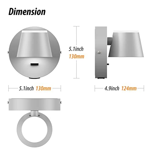 URSOLA Wall Light LED Wall Sconce with On/Off Switch USB Charging Port 110 Volt Hardwired Wall Lamp 350 Rotatable Up Down Sconces Wall Lighting (Grey)