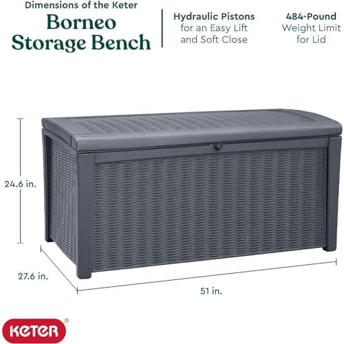 Keter Outdoor Storage Deck Box, 110 Gallon Waterproof Patio Bin, Borneo, Grey