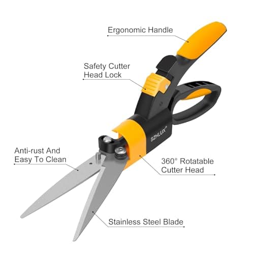 SZHLUX Grass Shears 360-Degree Swivel Blades (Orange)