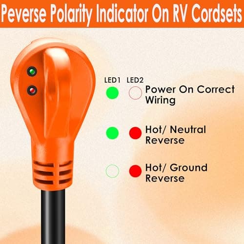 30 Amp RV Extension Cord,25 ft,Heavy Duty Generator Extension Cord with LED Power Indicator,30 AMP Female 90° Twist Lock Adapter with Reverse Polarity Lamp,NEMA TT-30P to L5-30R,120V/125V