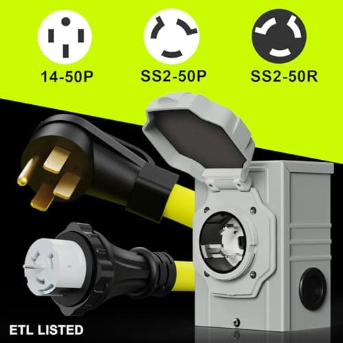 50 Amp Generator Cord 20FT and Power Inlet Box, NEMA 14-50P Male to SS2-50R 125/250V Twist Lock Connector with Pre-Drilled NEMA SS2-50P Generator Inlet Box for Generator to House, ETL Listed