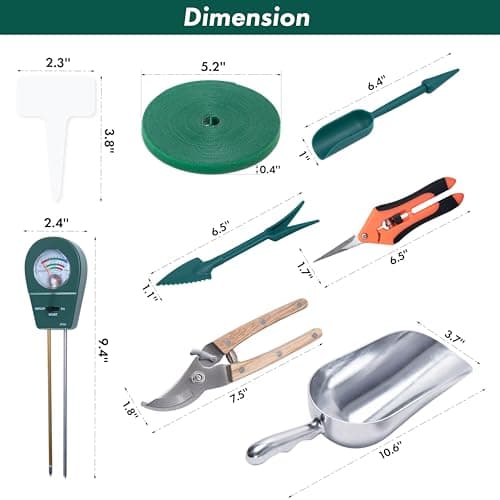 Indoor Houseplant Care Kit – Complete Indoor Plant Maintenance Set with Pruning Shears, Soil Scoop, Dibber Tool, Leaf Cleaning Glove, Soil Moisture Meter, Plant Labels, and Tie Tape for Potted Plants