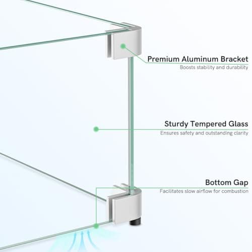 41.5 x 13.5 x 6 Inch Glass Wind Guard for Propane Gas Fire Pit Table, Rectangular Thick Tempered Glass Shield, Firepit Glass Barrier with Aluminum Corner Bracket & Rubber Feet