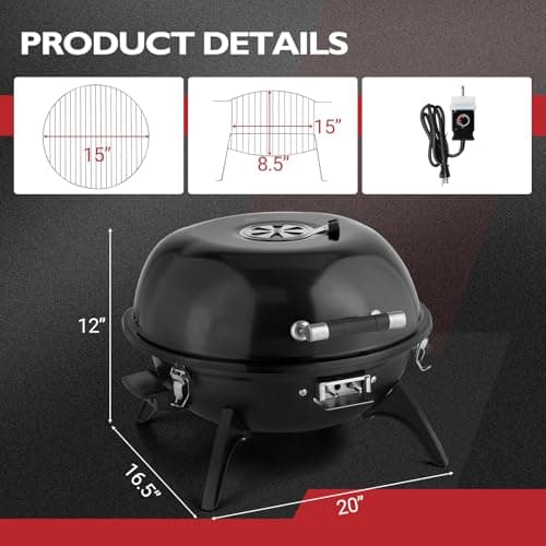 Outvita Indoor/Outdoor Electric Grill, 1600W Portable Removable Stand Grill with Double Layer Design for Countertops, BBQ, Patio & Backyard (Black)