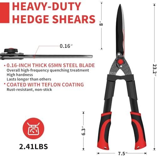 GARTOL 23-inch Garden Hedge Shears Clippers, Lightweight Manual Hedge Trimmer with Ergonomic Comfort Handles, High Carbon Steel Blade for Bush Cutting, Trimming & Shaping Decorative Shrubs & Borders