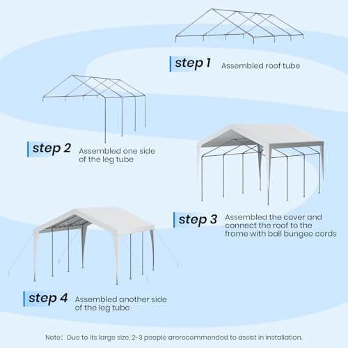Carport 10x20 Heavy Duty Portable Garage,Galvanized Frame Carport Canopy,Portable Garages and Shelters with 8 Leg&4 Wind Rope,Car Tent Garage with All-Season Tarp for Boat Truck Bike,Without Sidewall