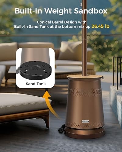 50,000 BTU Patio Heater for Outdoor Use With Adjustable Heat Focusing Top, Propane Patio Heater with Wheels, Stainless Steel Burner for Porch Garden Commercial Residential, Dark Brown