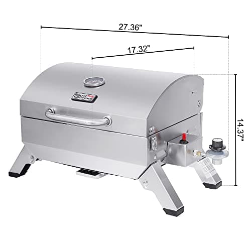 Royal Gourmet GT1001 Stainless Steel Portable Grill, 10000 BTU BBQ Tabletop Gas Grill with Folding Legs and Lockable Lid, Outdoor Camping, Deck and Tailgating, Silver