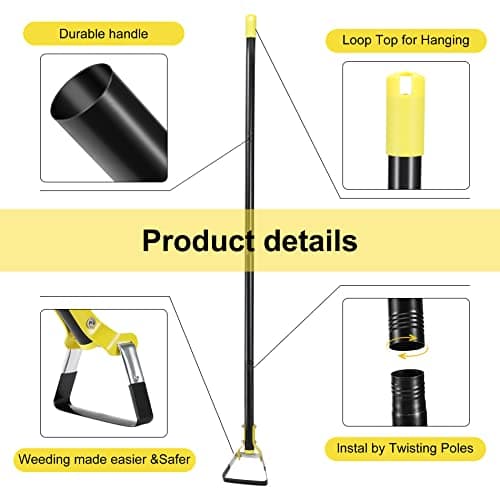 Stainless Steel 62Inch Garden Hoe, Weeding Loop Stirrup Hoe Tool for Garden, Scuffle Hula Hoe with Adjustable Handle - Black