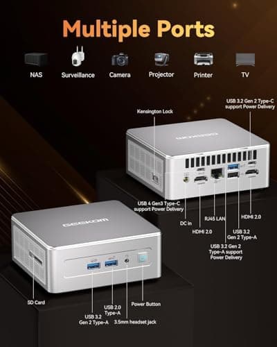 GEEKOM AE7 Mini PC AMD Ryzen 9 7940HS Mini Computers (up to 5.2GHz) 32GB DDR5 5600Mhz RAM 1TB M.2 2280 NVMe Gen4*4 SSD Mini Desktop Computer Windows 11 Pro AMD Radeon 780M/8K/WiFi6E/BT5.2/USB4.0