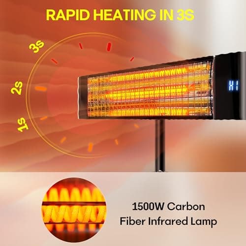 Paraheeter Electric Outdoor Heater, Infrared Patio Heater for Outdoor/Indoor Use, Wall Mounted/Ceiling/Tripod Infrared Heater Outdoor, 1500W Electric Patio Heater, CSA certificate.