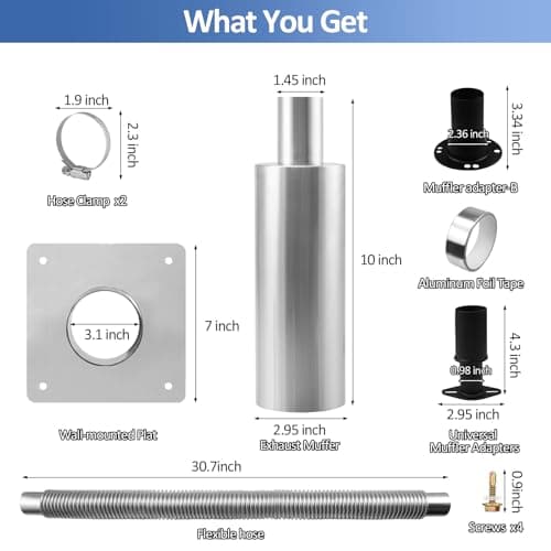 2025 Upgraded Generator Exhaust Silencer Kit Stainless Steel Muffler with Insulated Through-Wall Mounting Plate - Universal Adapters for Most Portable Generators - Efficient Noise Reduction