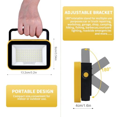 40W Rechargeable Work Light with Tripod Hole, 2400LM LED Work Light Battery Powered, Waterproof Portable Work Light Cordless Job Site Lighting 180° Rotate for Garage Camping Car Repairing 2 Pack
