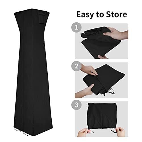 Easy-Going Pyramid Torch Patio Heater Cover with Zipper and Storage Bag, Waterproof Outdoor Heater Cover Dustproof, UV-Resisant, Wind-Resistant (90"H x 23"L x 23"W, Black)