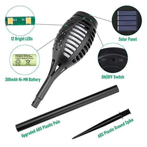IkeeRuic Solar Lights Outdoor, Solar Torch Light with Flickering Flame for Garden Decor, Solar Garden Lights, Waterproof Outdoor Lighting, Flame Torches for Outside Patio Pathway Yard Decorations