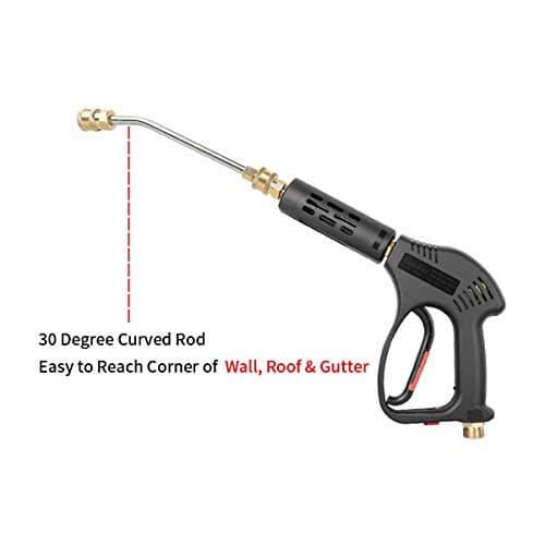 Pressure Washer Short Gun, 5 Nozzle Tips, 7 Inch Extension Curved Rod, M22 Fitting, Hot and Cold Water Replacement, 5000 PSI