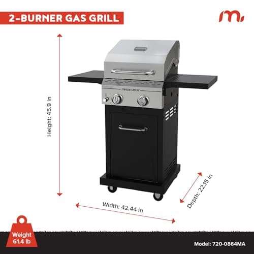 2-Burner Propane Barbecue Gas Grill with Foldable Side Tables, Perfect for Camping, Outdoor Cooking, Patio, Garden Barbecue Grill, 28000 BTUs, Silver and Black, 720-0864MA