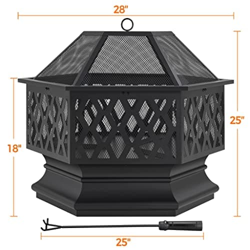 Yaheetech 28in Hex Shaped Fire Bowl - Large Wood Burning Outdoor Fire Pit with Spark Screen & Poker for Bonfire, Picnic, BBQ