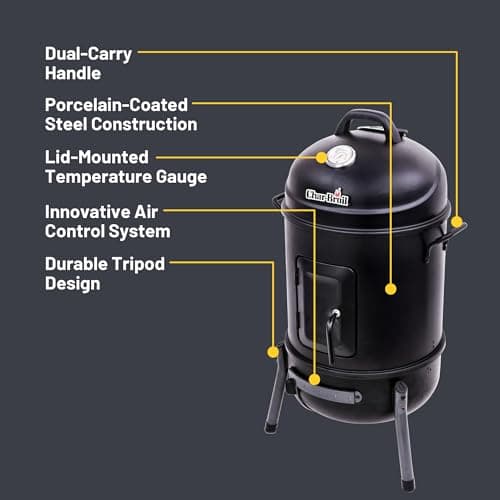 Char-Broil Bullet Charcoal Smoker 16" - 18202075,Black