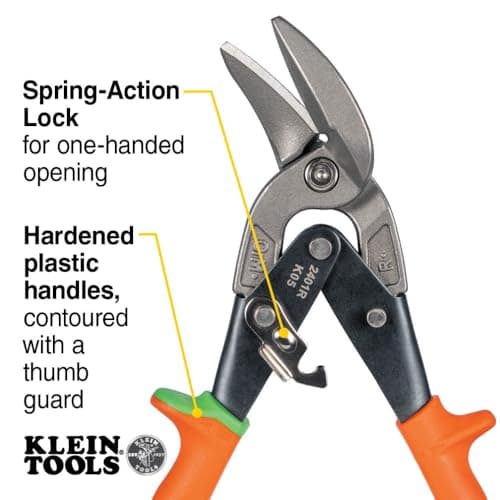 Klein Tools 2401R Right-Cutting Offset Snips, Aviation Tin Snips with Forged Blade for Precision Sheet Metal Cutting