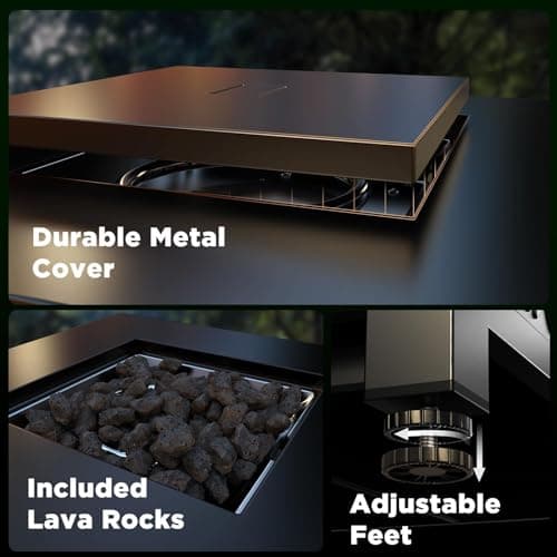 Ciays Propane Fire Pits 32 Inch Outdoor Gas Fire Pit, 50,000 BTU Steel Fire Table with Lid and Lava Rock, Add Warmth and Ambience to Gatherings and Parties On Patio Deck Garden Backyard, Black