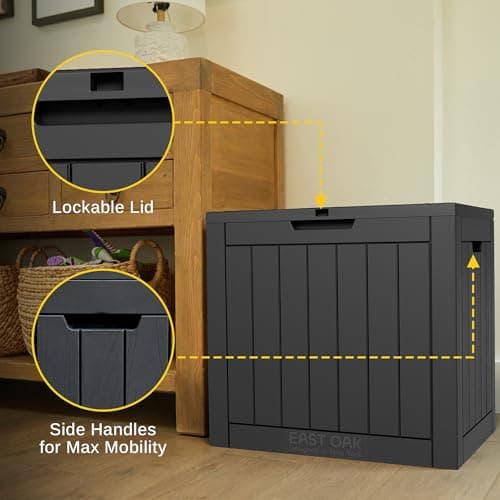 EAST OAK Outdoor Storage Box, 31 Gallon Deck Box, Waterproof Resin Storage Bin for Patio Cushions, Gardening Tools, Pool Accessories, Lockable, UV Resistant, Black