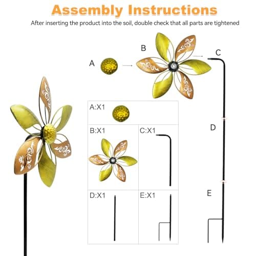 Wind Spinners Outdoor Metal, 10.63" W*37" H Pinwheels for Yard and Garden Decor, Kinetic Wind Sculpture Spinner (Gold Ornate Laser-Cut Floral)