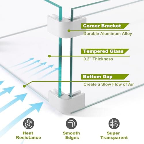 Nuu Garden Fire Pit Wind Guard for Rectangular Fire Pit Table 29'' x 10'' x 6" Sturdy and Durable Flame Protective Transparent Tempered Glass Guard with Aluminum Alloy Corner Bracket