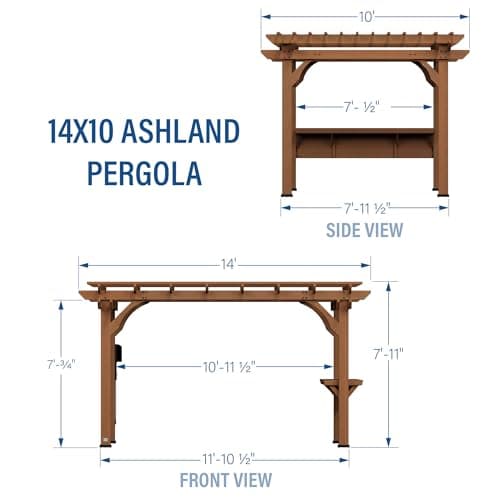 Backyard Discovery Ashland 14' x 10' Cedar Wood Pergola Kit with Trellis Roof, Built-In Bar Top, All-Season Durability, High-Wind Rating, PowerPort, Shade for Outdoor Patio, Deck, Garden, Entertaining