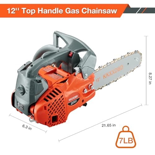 Lightweight 12 Inch Gas Powered Chainsaw - 25.4CC Top Handle Chainsaw for Efficient Wood Cutting, Tree Pruning & Firewood Preparation, Anti-Vibration Design, Easy Start & Safe Operation