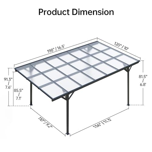 Real Relax Metal Carport 10 x 16ft with Heavy Duty Metal Frame & Pitched-Roof Polycarbonate Panel Canopy, Sturdy Canopy Shelter for Car, Truck, Pickup, SUV, Tractor, and Boat, Grey