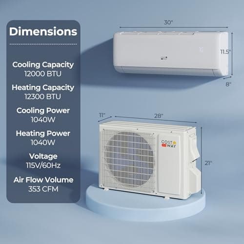 COSTWAY 12000 BTU Mini Split Air Conditioner, with Heat Pump, 22 SEER2 115V Inverter, 24H Timer, Auto Clean, Remote Control for Rooms up to 750 Sq.Ft (Airtural Series)