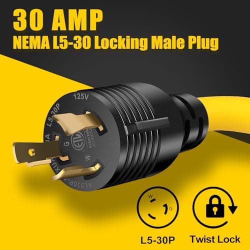 30 AMP Generator Transfer Switch Adapter Cord, Heavy Duty STW 10 Gauge NEMA L5-30P Male to L14-30R Female, 3 Prong to 4 Prong Generator Adapter Plug Twist Lock to House Inlet Box,1.5FT