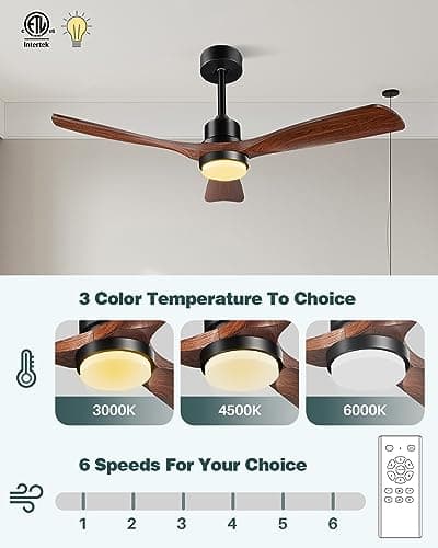 Ceiling Fans with Lights and Remote, 52 Inch Outdoor Ceiling Fan for Patios with Light 3 Downrods, 3 Blades Modern Ceiling Fan Noiseless Reversible DC Motor, Wood Fan for Farmhouse
