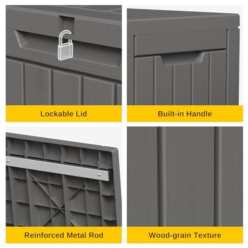EAST OAK Outdoor Storage Box, 60 Gallon Deck Box Indoor and Outdoor Use, Waterproof Resin Storage Bin for Patio Cushions, Gardening Tools, Lockable, UV Resistant, Grey