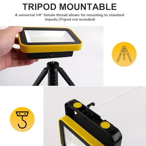 40W Rechargeable Work Light with Tripod Hole, 2400LM LED Work Light Battery Powered, Waterproof Portable Work Light Cordless Job Site Lighting 180° Rotate for Garage Camping Car Repairing 2 Pack