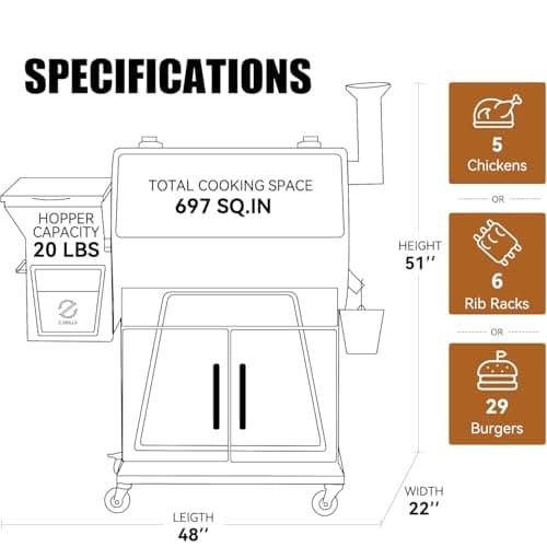 Z GRILLS 700D6Pro 2024 Pellet Grill & Smoker with PID V2.1 Controller, Dual-walled Insulation, Meat Probes, Huge Storage, Hopper Clean-out including Grill Cover and More