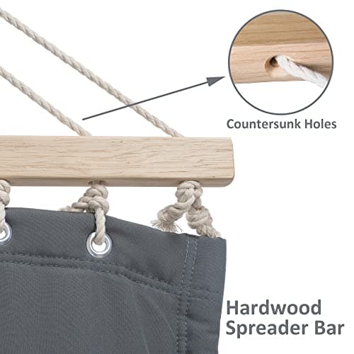 SUNCREAT Portable Tree Hammock with Hardwood Spreader Bar, Extra Large Soft Pillow, Heavy Duty 2 Person Hammock for Indoor, Outdoor, Gray