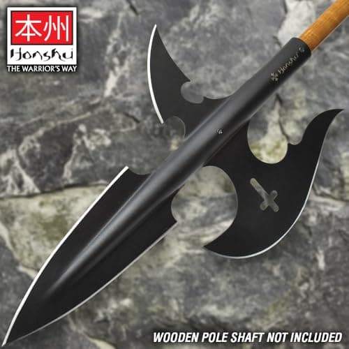 Honshu Halberd Spear | High Carbon Steel | Black Oxide Coating | Cross Cut-Out Accent | Length 19 3/5”