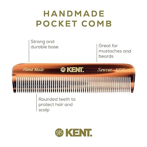 KENT Set Men's Hair Pocket Combs, Tortoise 81T X-Small, FOT All Fine Tooth, R7t Double Toothed Fine and Coarse. Best Hair, Beard and Mustache Grooming Kit for Travel and Home Care, Handmade in England